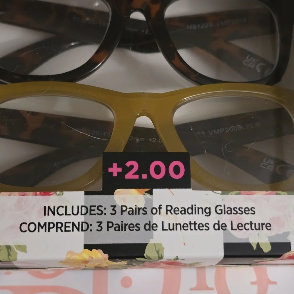 Betsey Johnson 3-pair reading glasses set in +2.00 magnification NIB